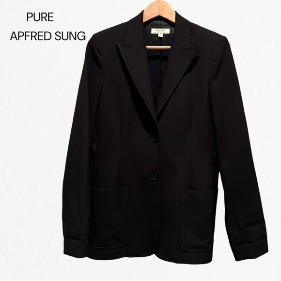 RARE VINTAGE ALFRED SUNG PURE Women’s Black Two Button Blazer Front Pockets - Picture 1 of 4